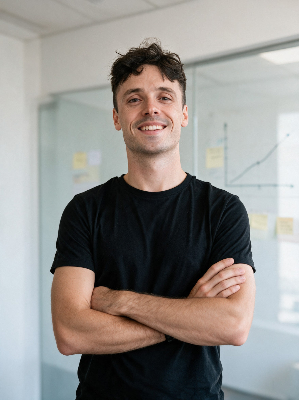 Aurélien, founder of Scalypin, in a meeting room in front of a glass wall growth plan